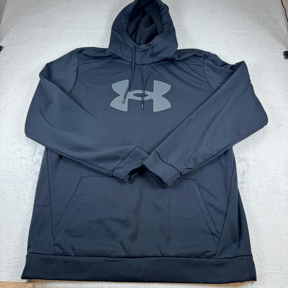 Under Armour Hoodie Mens Size 3XLT Gray Big Logo Fleece Pullover Loose Fit